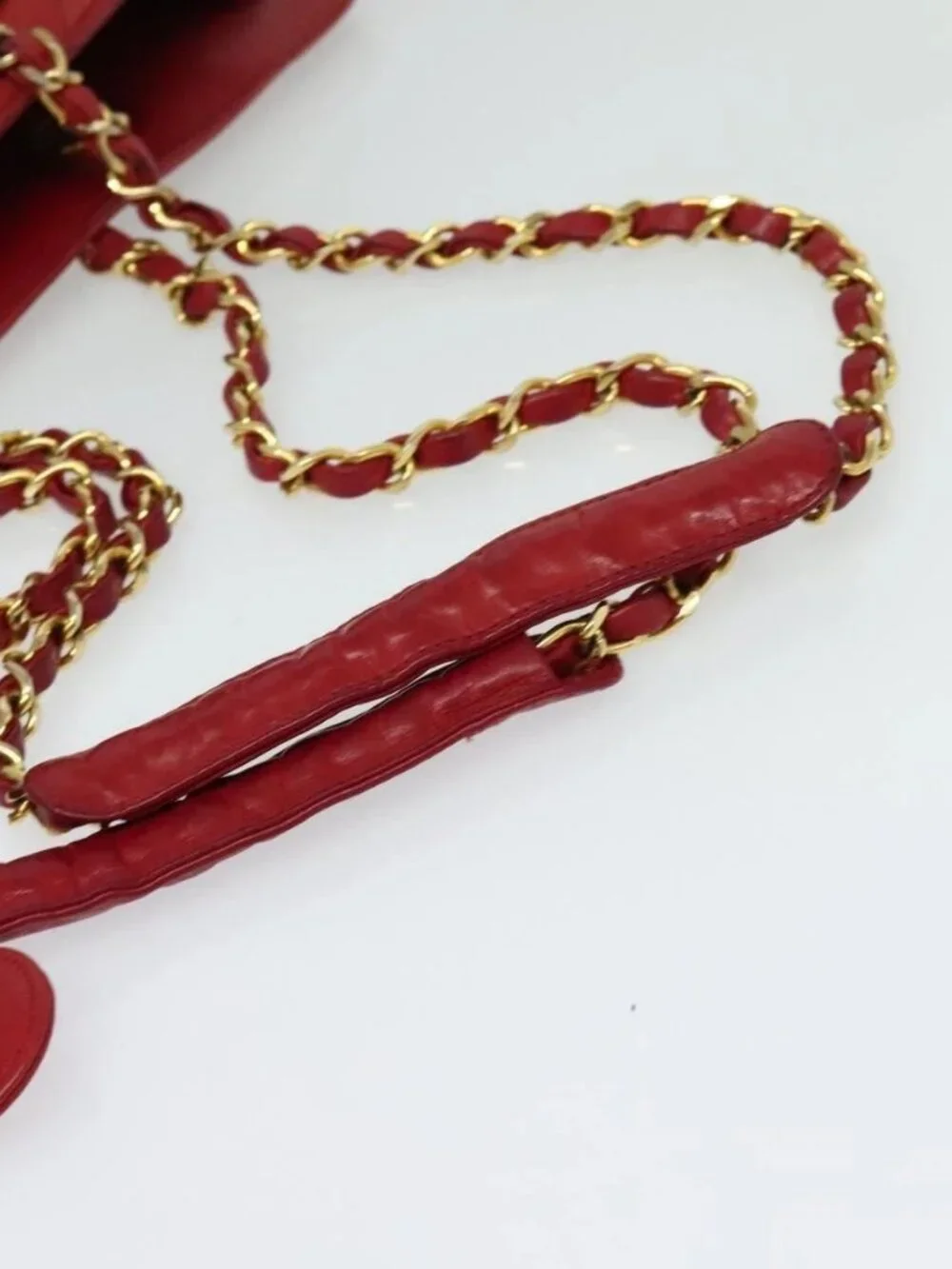 CHANEL Matelasse Chain Shoulder Bag Lamb Skin Red Gold CC Auth BA5019